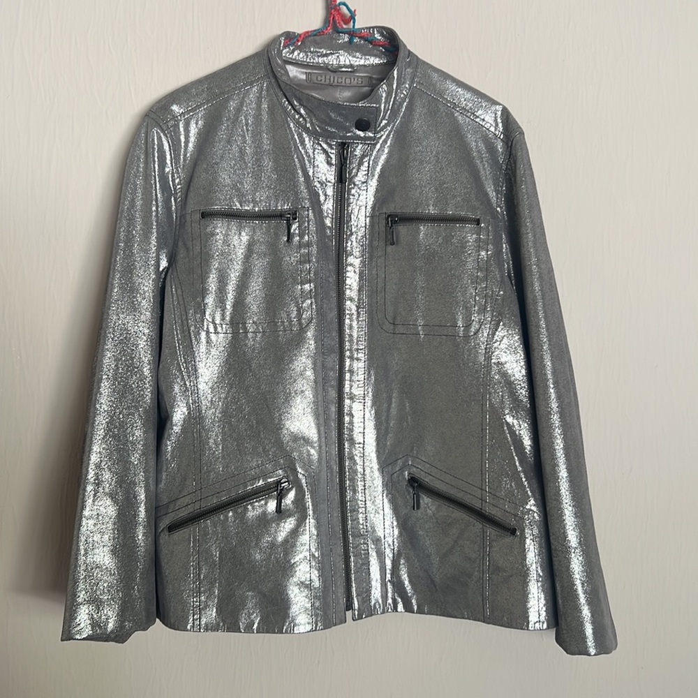 Chico’s metallic Silver Leather jacket